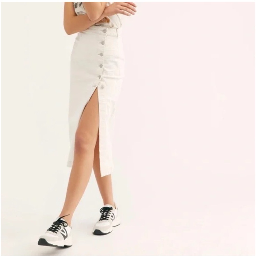 Free People Cream Midi Pencil Skirt with Slit